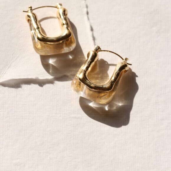 14K Gold Filled White Resin Earrings - Picture 5 of 6